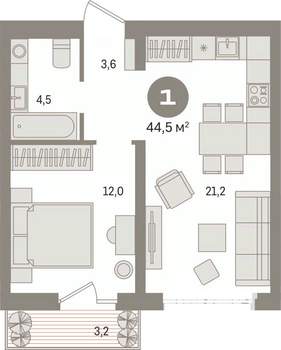 1-к квартира, вторичка, 45м2, 6/17 этаж