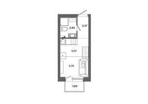 Студия квартира, вторичка, 17м2, 9/19 этаж