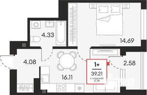 1-к квартира, вторичка, 39м2, 8/21 этаж