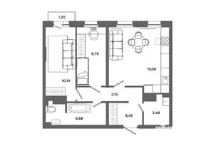 2-к квартира, вторичка, 58м2, 17/19 этаж