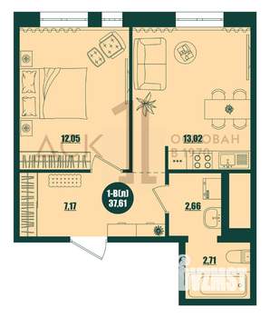 1-к квартира, строящийся дом, 38м2, 15/16 этаж