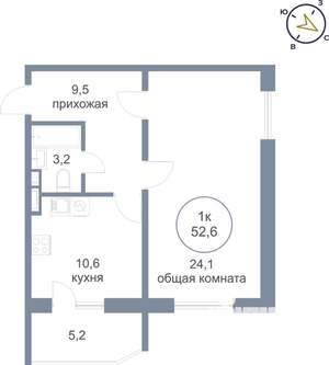 1-к квартира, вторичка, 53м2, 12/25 этаж