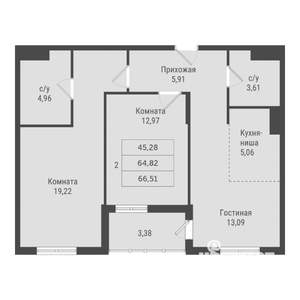 2-к квартира, вторичка, 67м2, 3/23 этаж