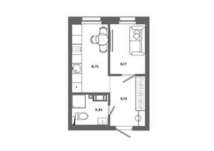 1-к квартира, вторичка, 24м2, 2/19 этаж