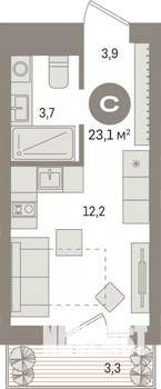 Студия квартира, вторичка, 23м2, 3/8 этаж
