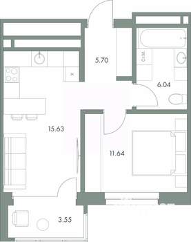 1-к квартира, вторичка, 43м2, 9/9 этаж