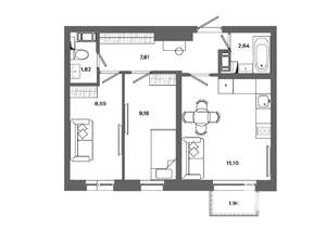 2-к квартира, вторичка, 46м2, 9/19 этаж