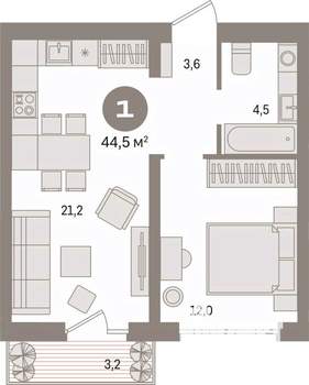 1-к квартира, вторичка, 45м2, 5/8 этаж