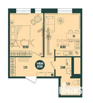 1-к квартира, строящийся дом, 38м2, 15/16 этаж