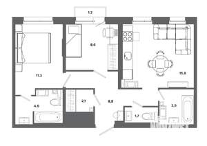 2-к квартира, вторичка, 57м2, 3/19 этаж