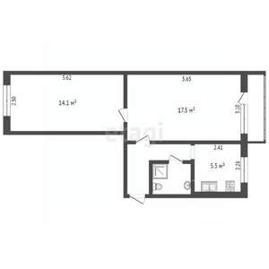 2-к квартира, вторичка, 44м2, 5/5 этаж