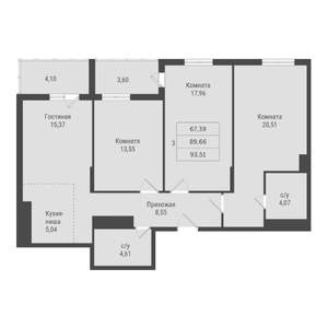 3-к квартира, вторичка, 94м2, 16/23 этаж