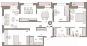 4-к квартира, сданный дом, 117м2, 9/9 этаж