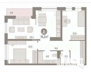 2-к квартира, вторичка, 72м2, 5/9 этаж