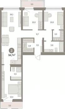 3-к квартира, вторичка, 95м2, 4/9 этаж