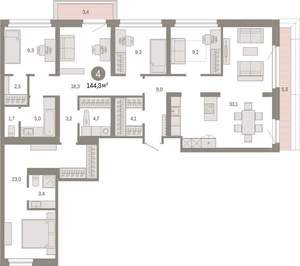 4-к квартира, вторичка, 144м2, 9/9 этаж