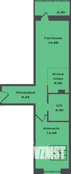 1-к квартира, вторичка, 48м2, 7/22 этаж