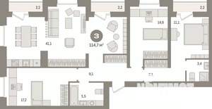 3-к квартира, вторичка, 115м2, 7/17 этаж