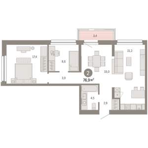 2-к квартира, вторичка, 77м2, 4/7 этаж