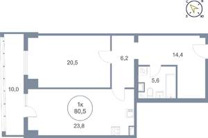 1-к квартира, вторичка, 81м2, 6/25 этаж