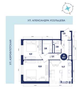 2-к квартира, вторичка, 60м2, 4/16 этаж