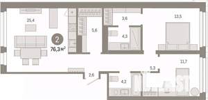 2-к квартира, вторичка, 76м2, 2/9 этаж
