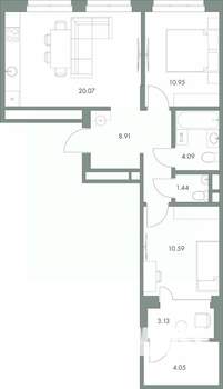 2-к квартира, вторичка, 63м2, 2/9 этаж