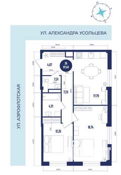 2-к квартира, вторичка, 67м2, 3/16 этаж