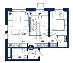 2-к квартира, вторичка, 59м2, 14/16 этаж