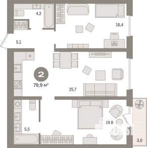 2-к квартира, вторичка, 80м2, 4/8 этаж