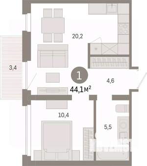 1-к квартира, вторичка, 44м2, 9/9 этаж