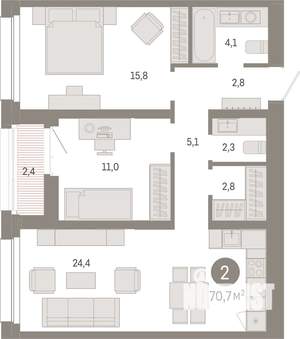 2-к квартира, вторичка, 71м2, 15/17 этаж