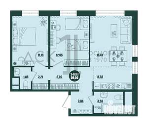 2-к квартира, строящийся дом, 59м2, 9/16 этаж