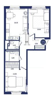 2-к квартира, строящийся дом, 67м2, 7/16 этаж
