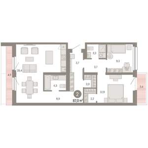 2-к квартира, вторичка, 87м2, 7/7 этаж