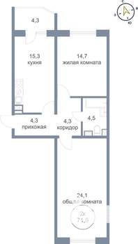 2-к квартира, вторичка, 72м2, 2/21 этаж