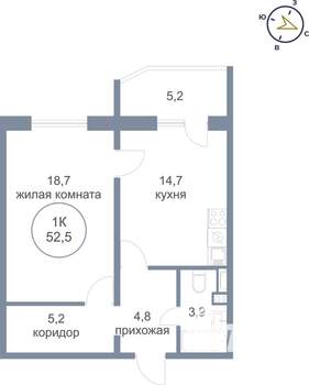 1-к квартира, строящийся дом, 53м2, 24/25 этаж