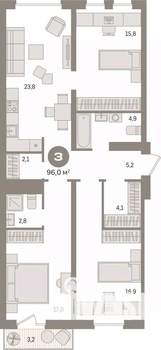 3-к квартира, вторичка, 96м2, 6/17 этаж